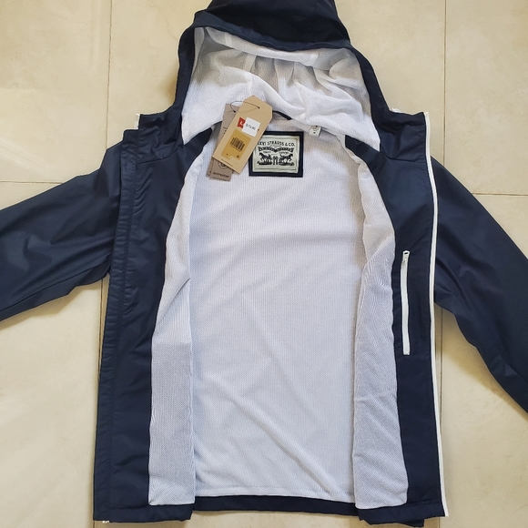 Men's Rubberized Levi's Rain Jacket BNWT Med Navy - Picture 3 of 7